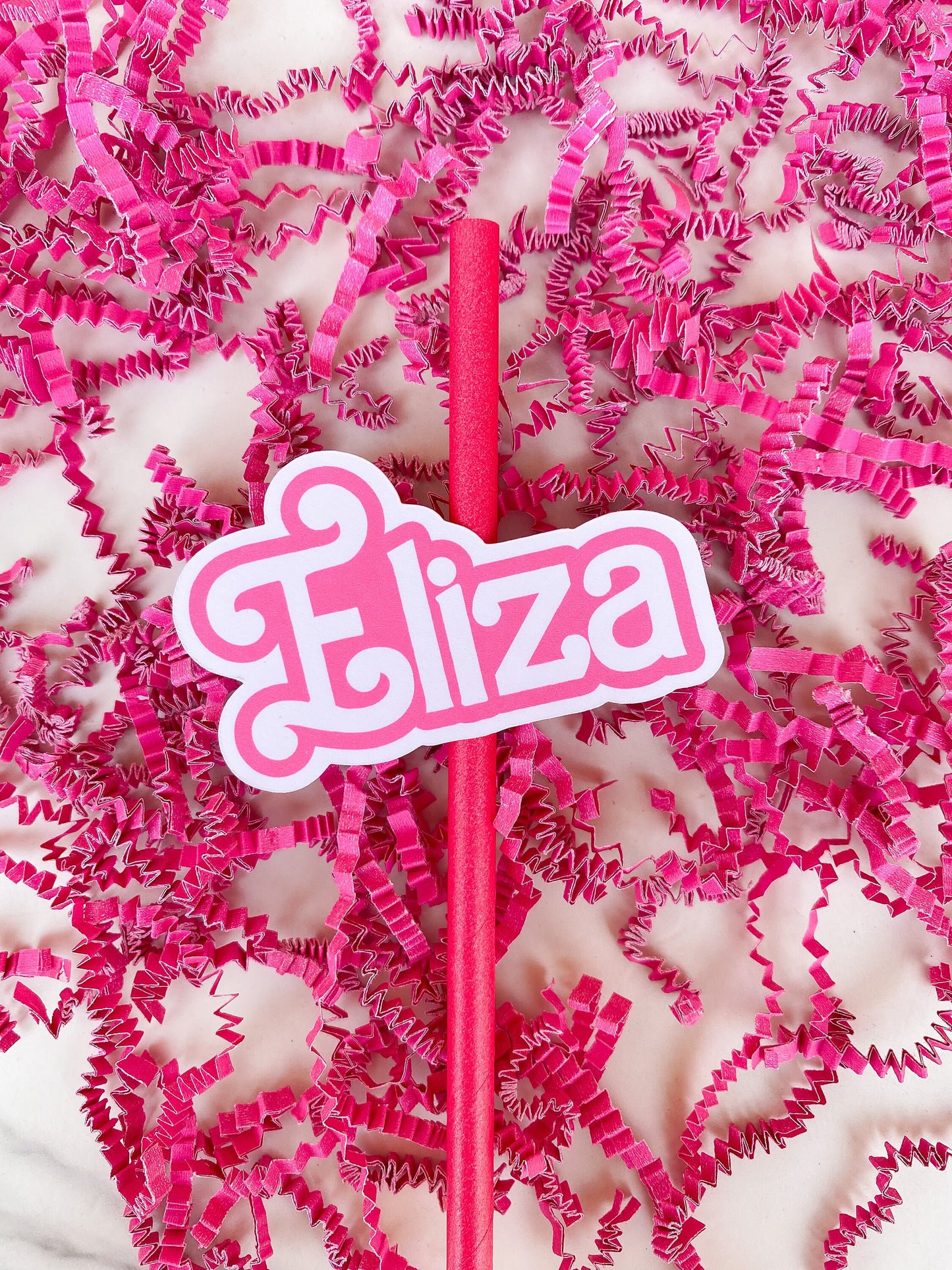 Party Favor Printed Drink Straw Toppers: Girly Pink Custom with Name