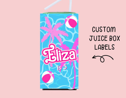 Birthday Pink Barbie Juice Box Labels Printed Party Favors: Custom with Name