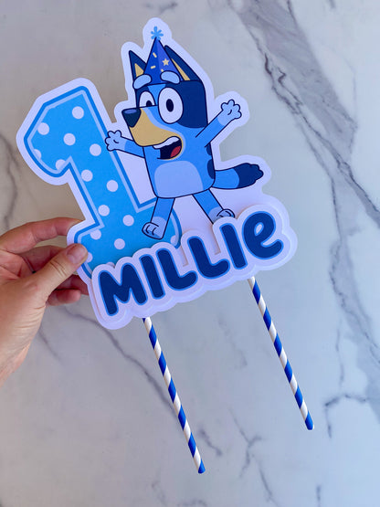 Blue Polka Dot Number Cake Topper: Custom with Name