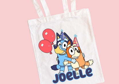 Bluey Birthday Balloons Toddler Youth Tote Bag Zipper Bag with Name