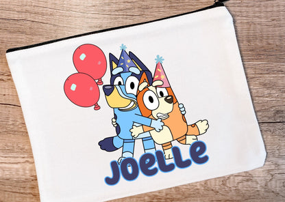 Bluey Birthday Balloons Toddler Youth Tote Bag Zipper Bag with Name