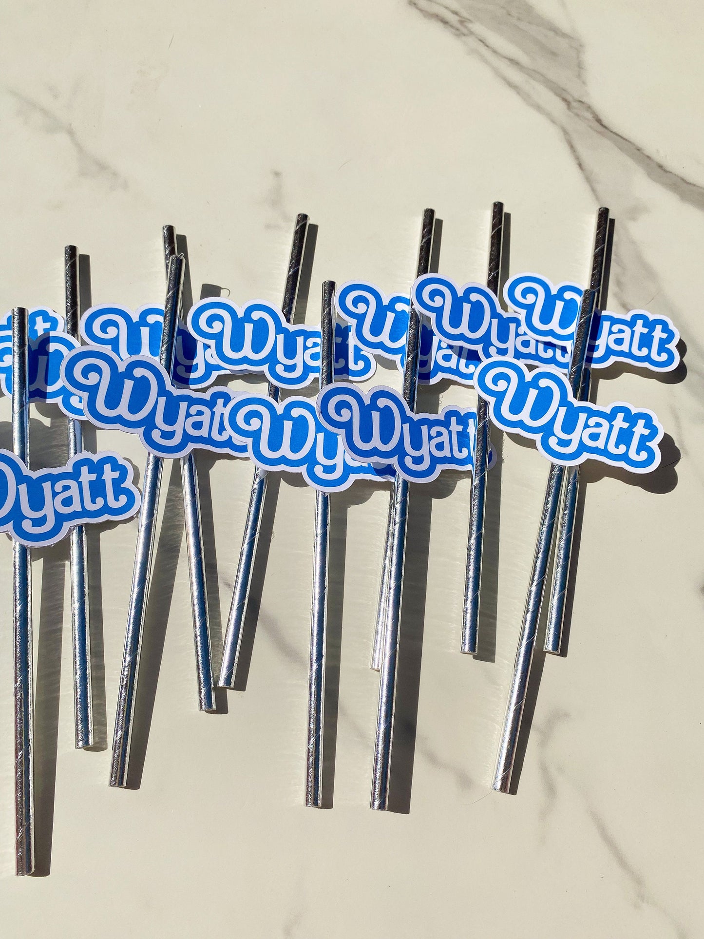 Party Favor Printed Drink Straw Toppers: Custom with Name