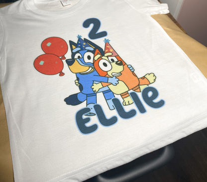 Bluey Birthday Balloon Custom Toddler T-Shirt with Name and Number