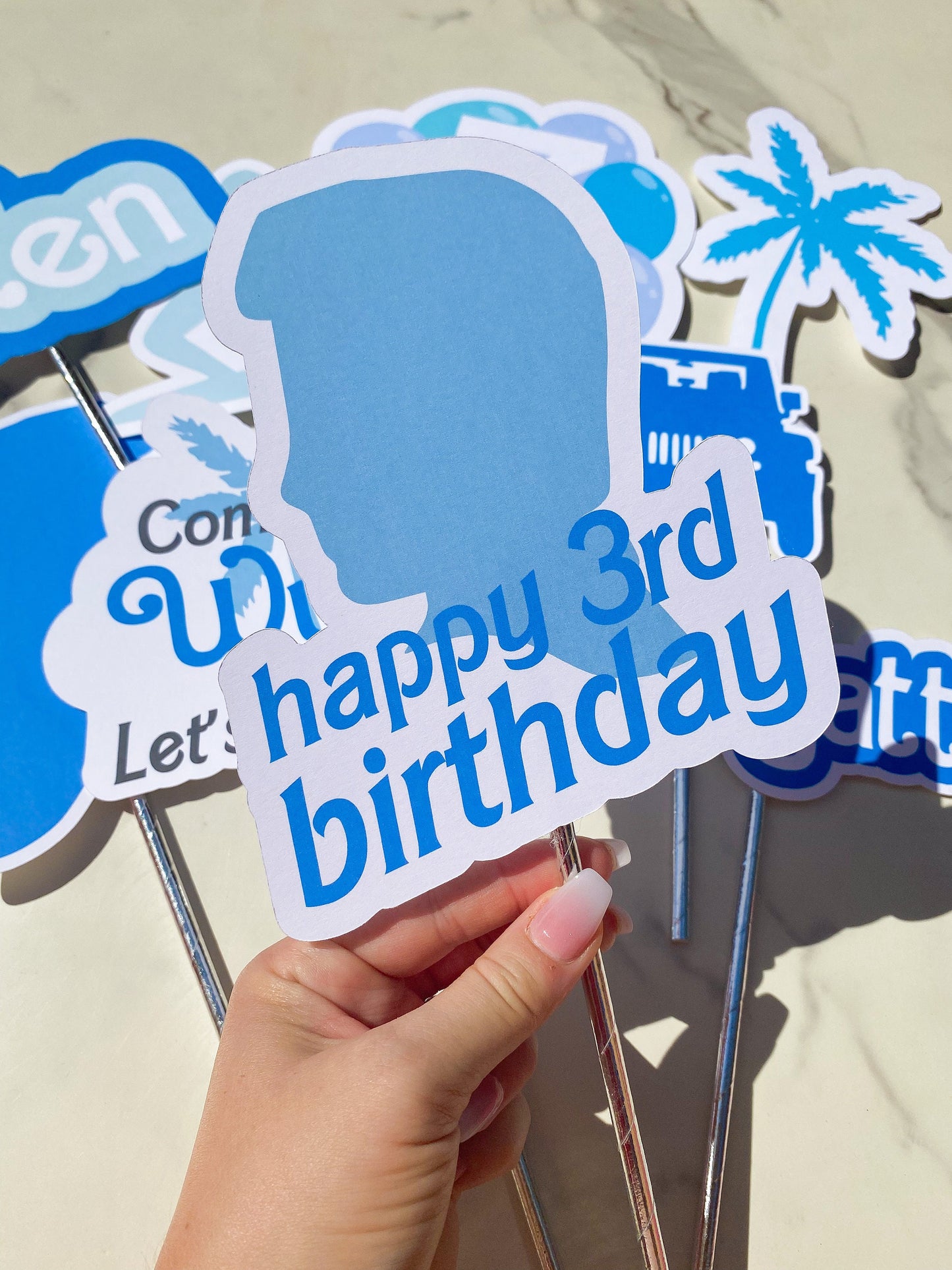 Party Decorations Printed Photo Props: Blue Custom with Name