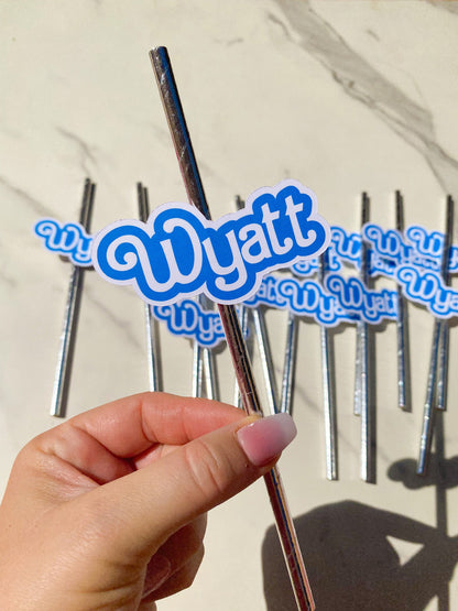 Party Favor Printed Drink Straw Toppers: Custom with Name